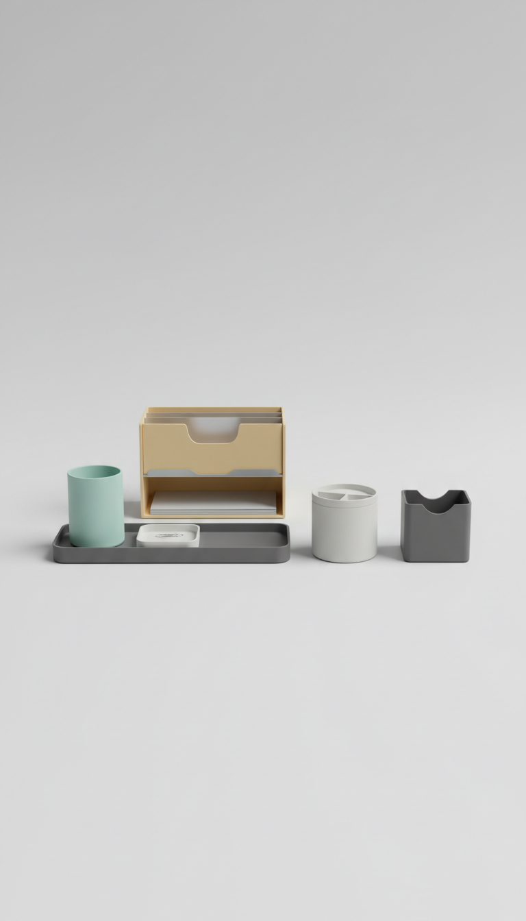Modular desktop organizer set with stackable trays